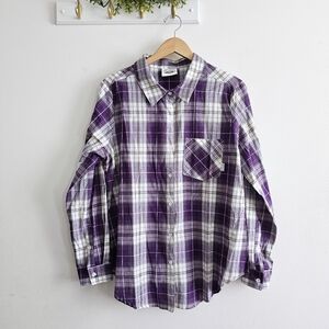 Woodland Creek Outdoors Plaid Button Down Shirt Purple White Cotton